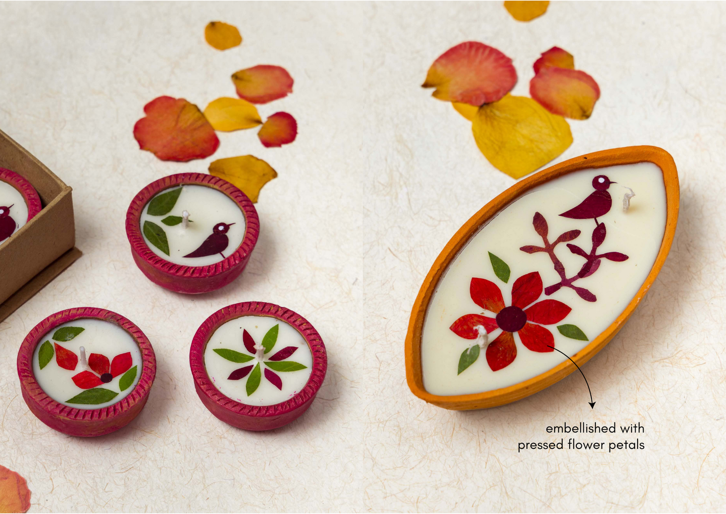 Handmade Soy Wax Boat Diya - Set of 2