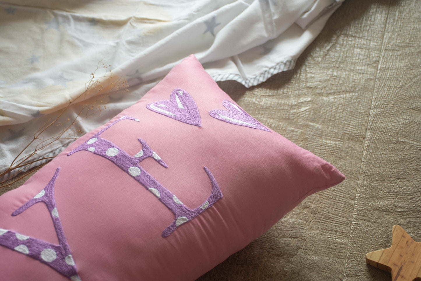 Bolster Name Pillow, Embroidered - Pink & Purple