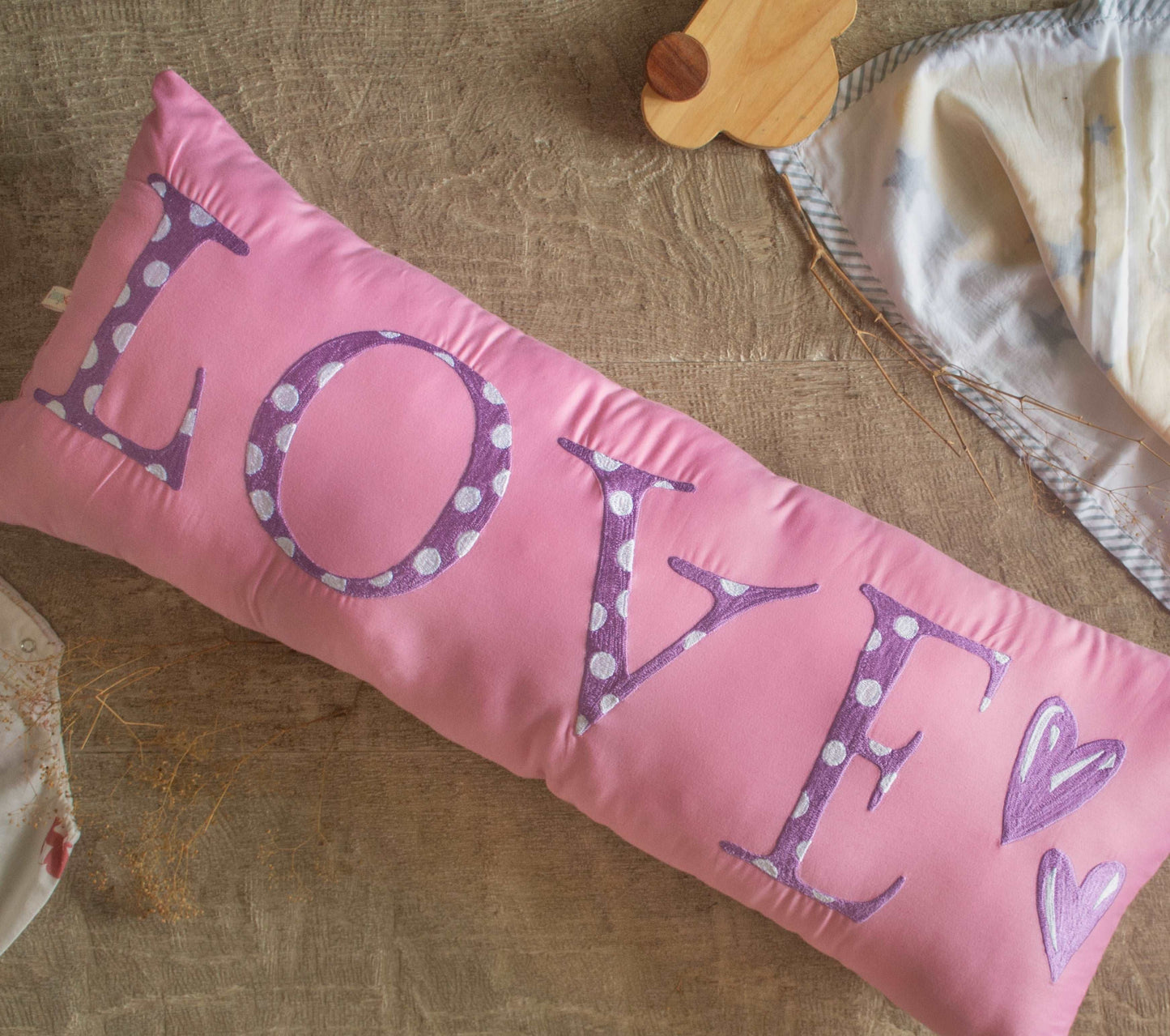 Bolster Name Pillow, Embroidered - Pink & Purple