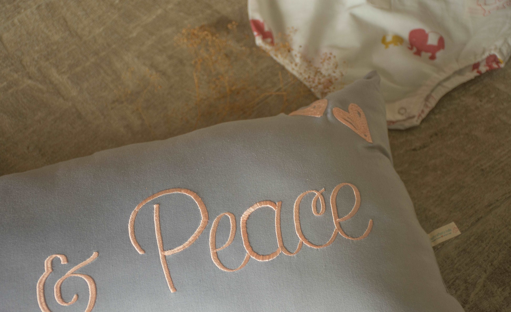 Bolster Name Pillow, Cursive Embroidered - Grey