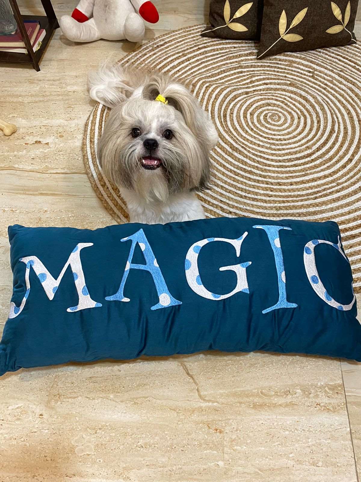 Bolster Name Pillow, Embroidered - Blue