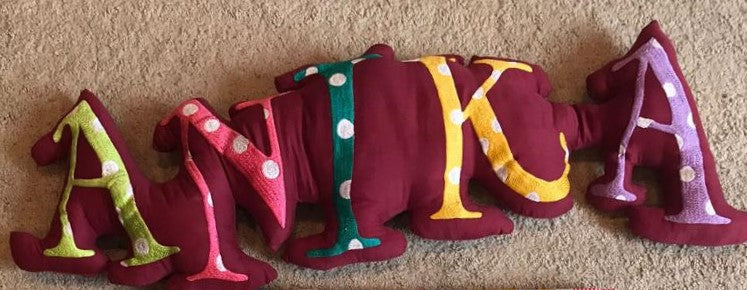 Bolster Letter Cut Out Name Pillow, Embroidered - Maroon
