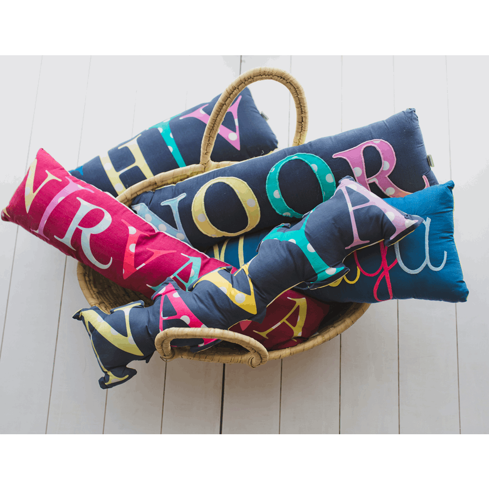 Bolster Letter Cut Out Name Pillow, Embroidered - Blue