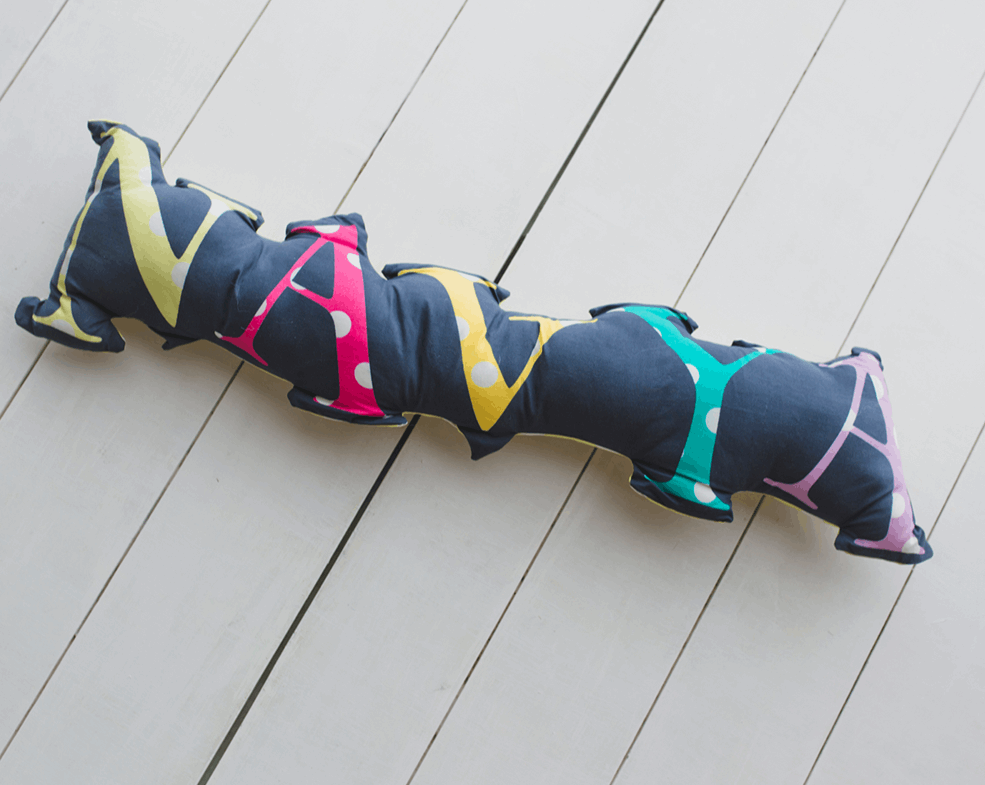Bolster Letter Cut Out Name Pillow, Embroidered - Navy