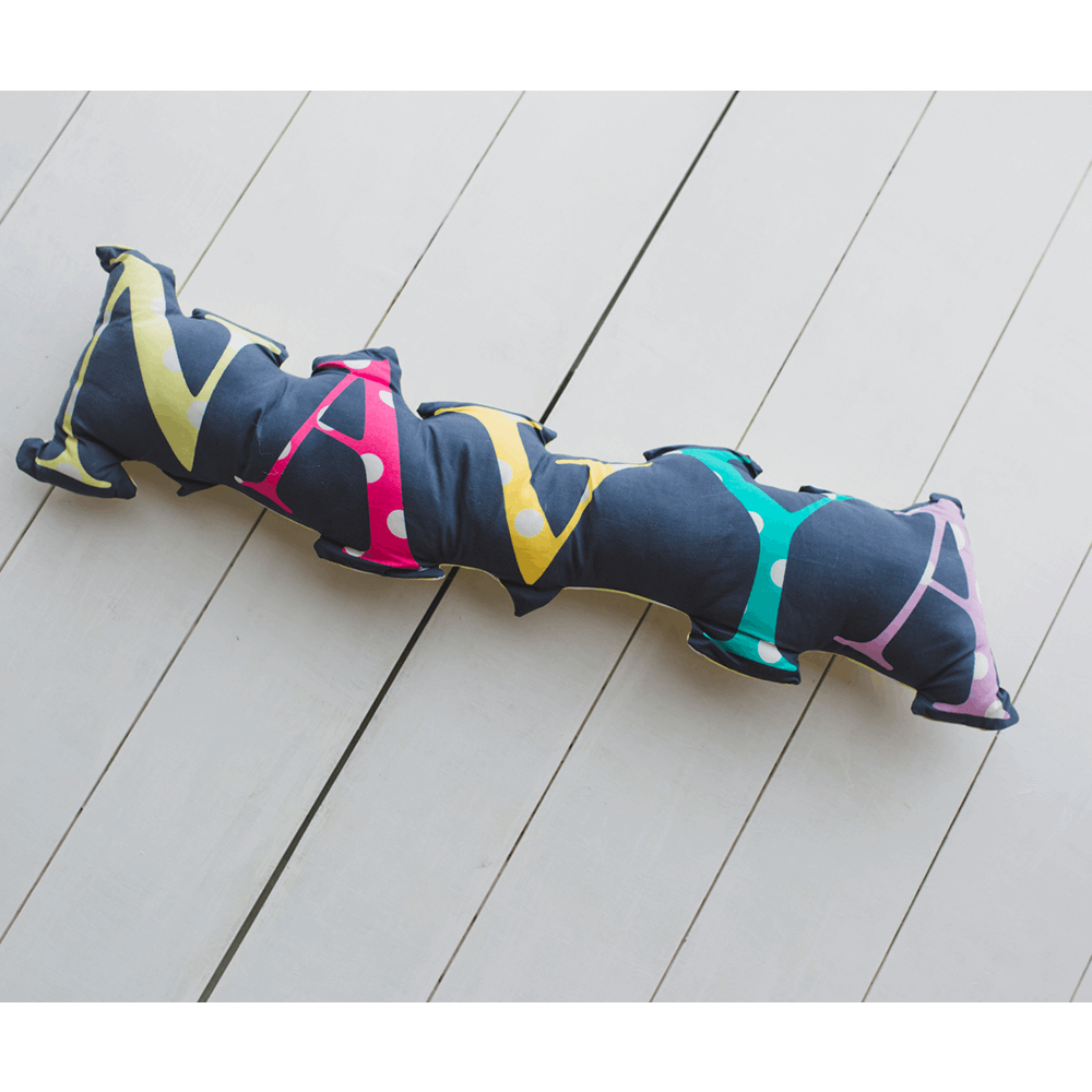 Bolster Letter Cut Out Name Pillow, Embroidered - Blue