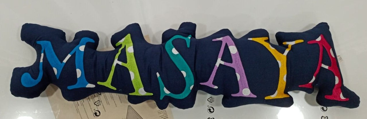 Bolster Letter Cut Out Name Pillow, Embroidered - Blue