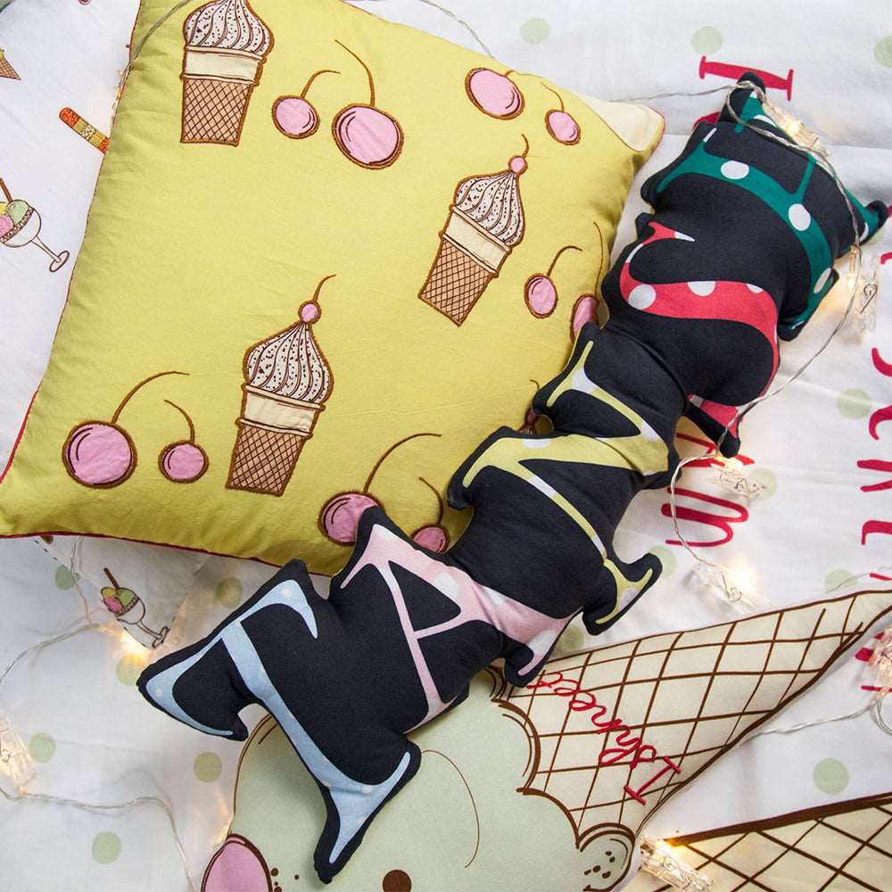 Bolster Letter Cut Out Name Pillow, Embroidered - Blue