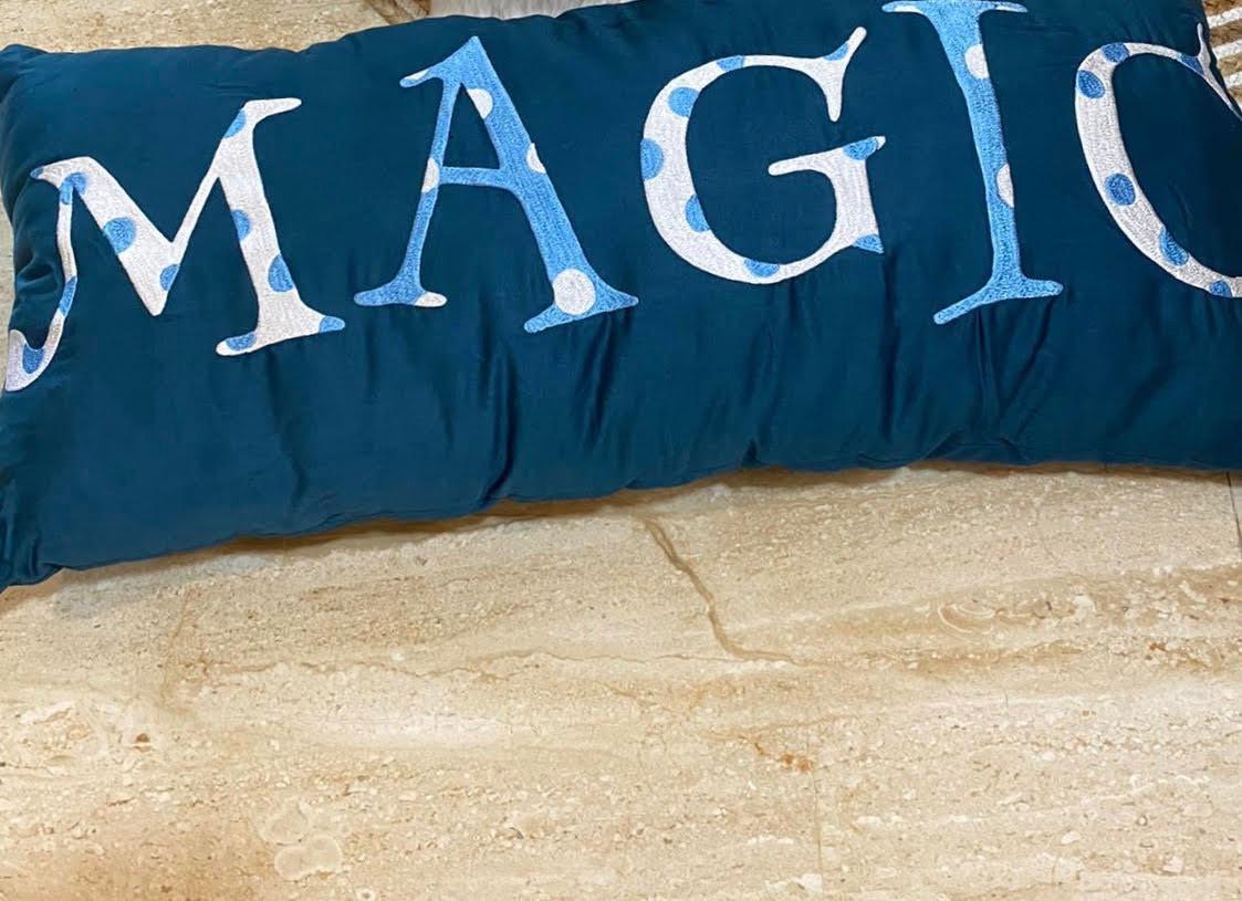 Bolster Name Pillow, Embroidered - Blue