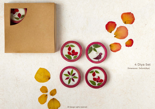 Handmade Soy Wax Circular Diya - Set of 4