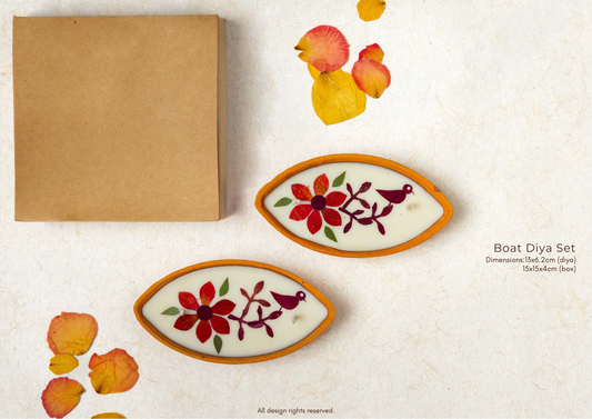 Handmade Soy Wax Boat Diya - Set of 2