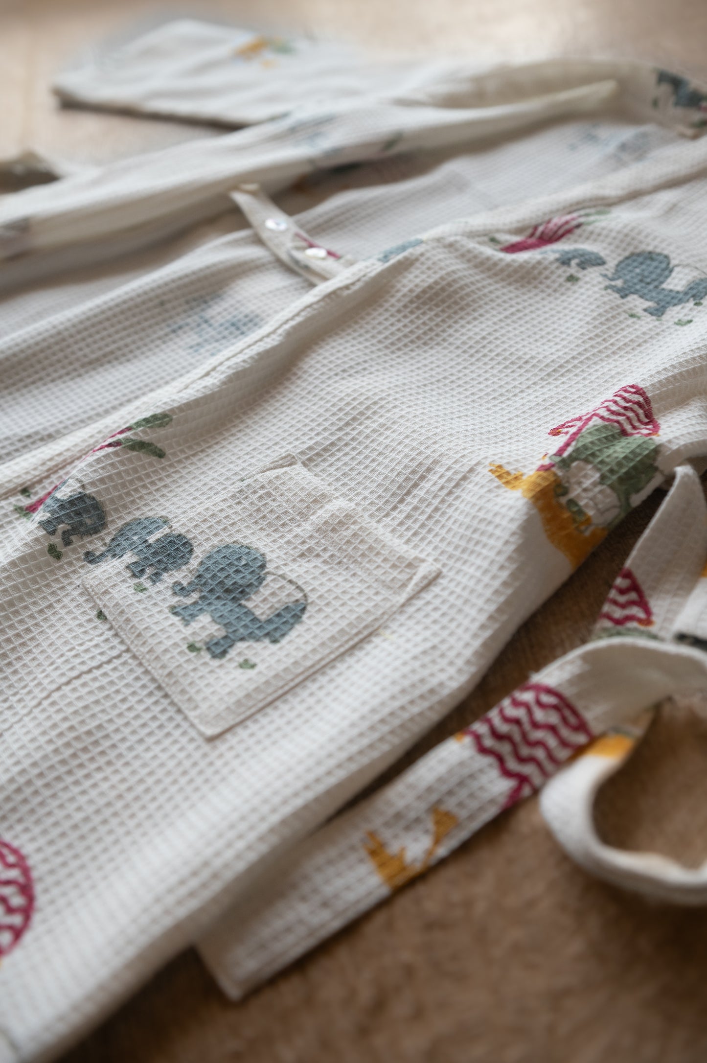 Organic Cotton Baby Bath Robe - Elle | Blue, Green, Yellow