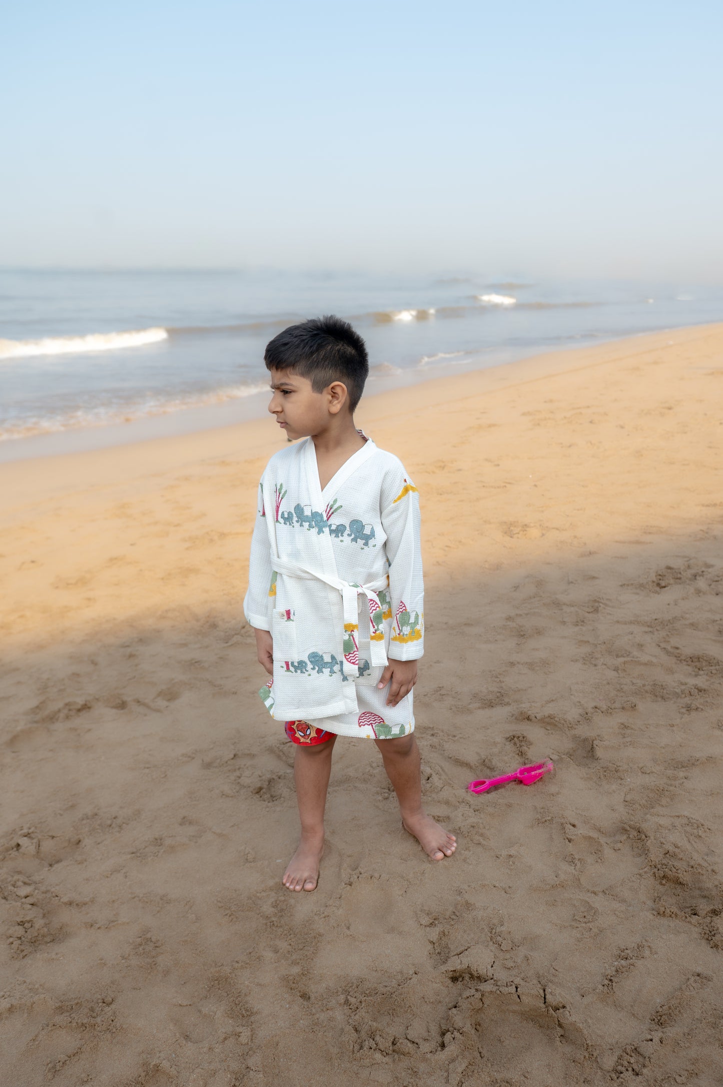 Organic Cotton Baby Bath Robe - Elle | Blue, Green, Yellow