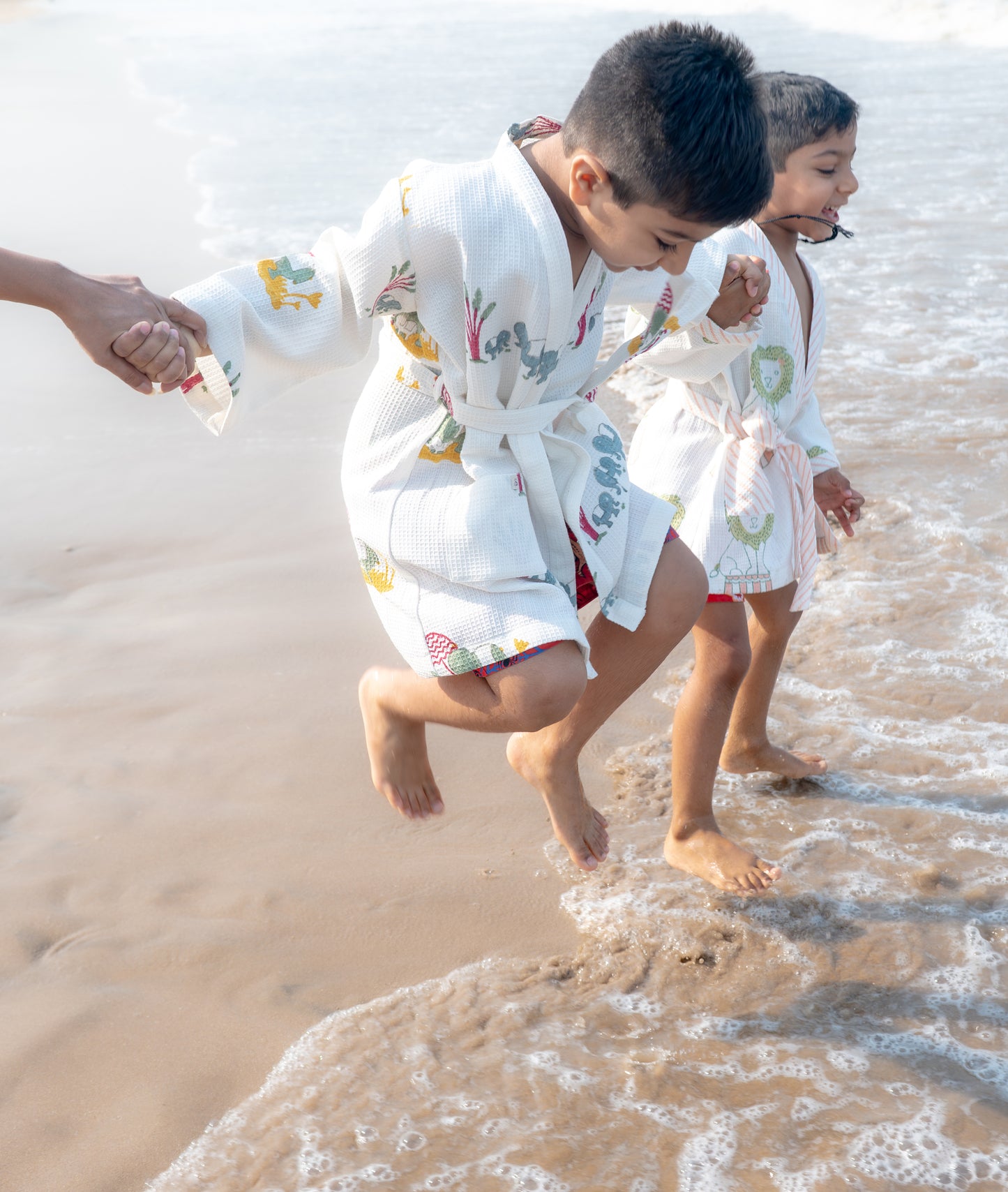 Organic Cotton Baby Bath Robe - Elle | Blue, Green, Yellow