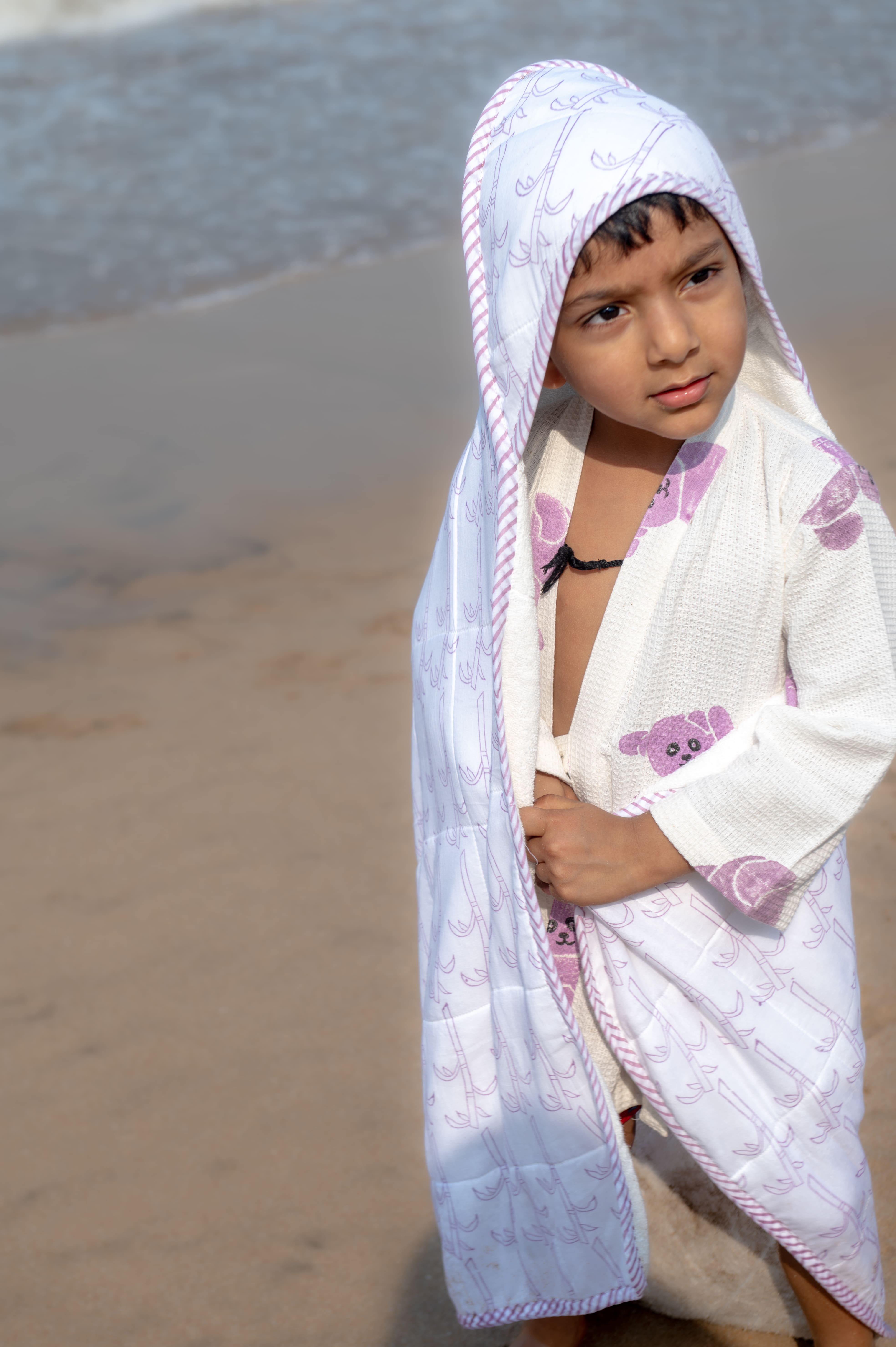 Baby Hooded Towel | Pure Cotton Terry - Tree | Purple thumbnail 2