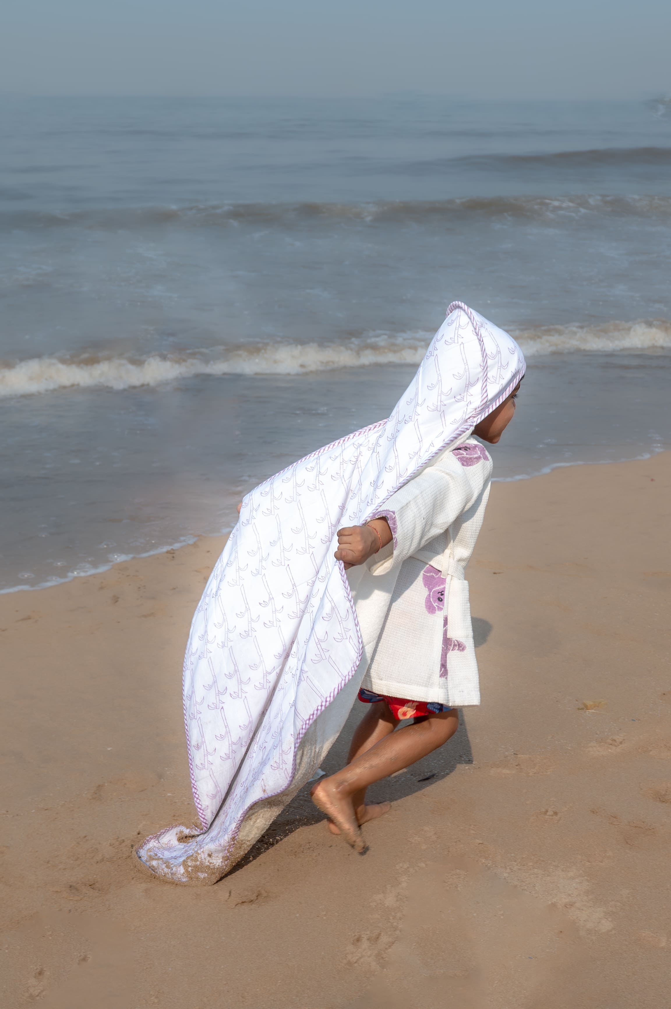 Baby Hooded Towel | Pure Cotton Terry - Tree | Purple thumbnail 4