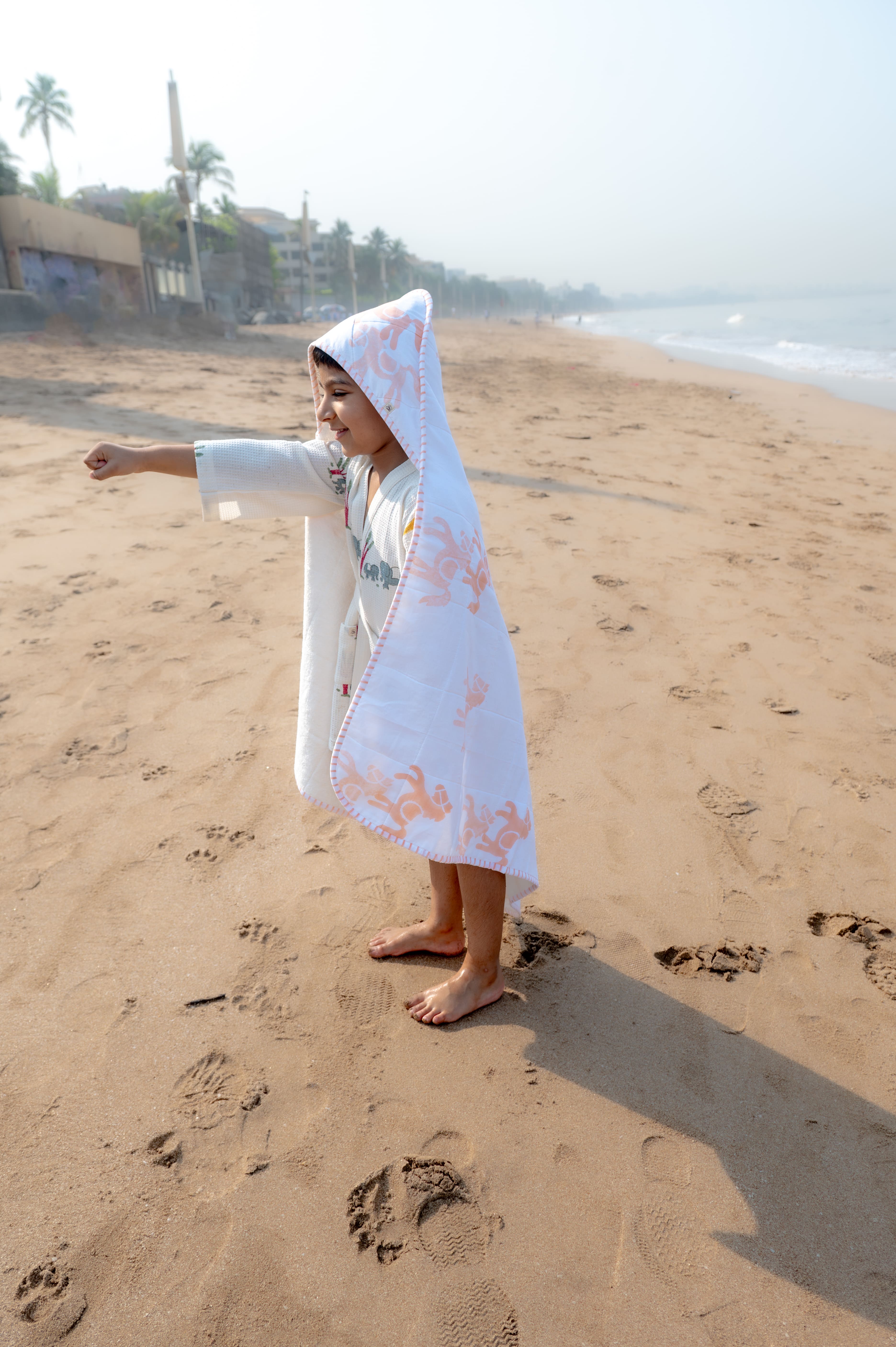 Baby Hooded Towel | Pure Cotton Terry - Horse | Peach thumbnail 3