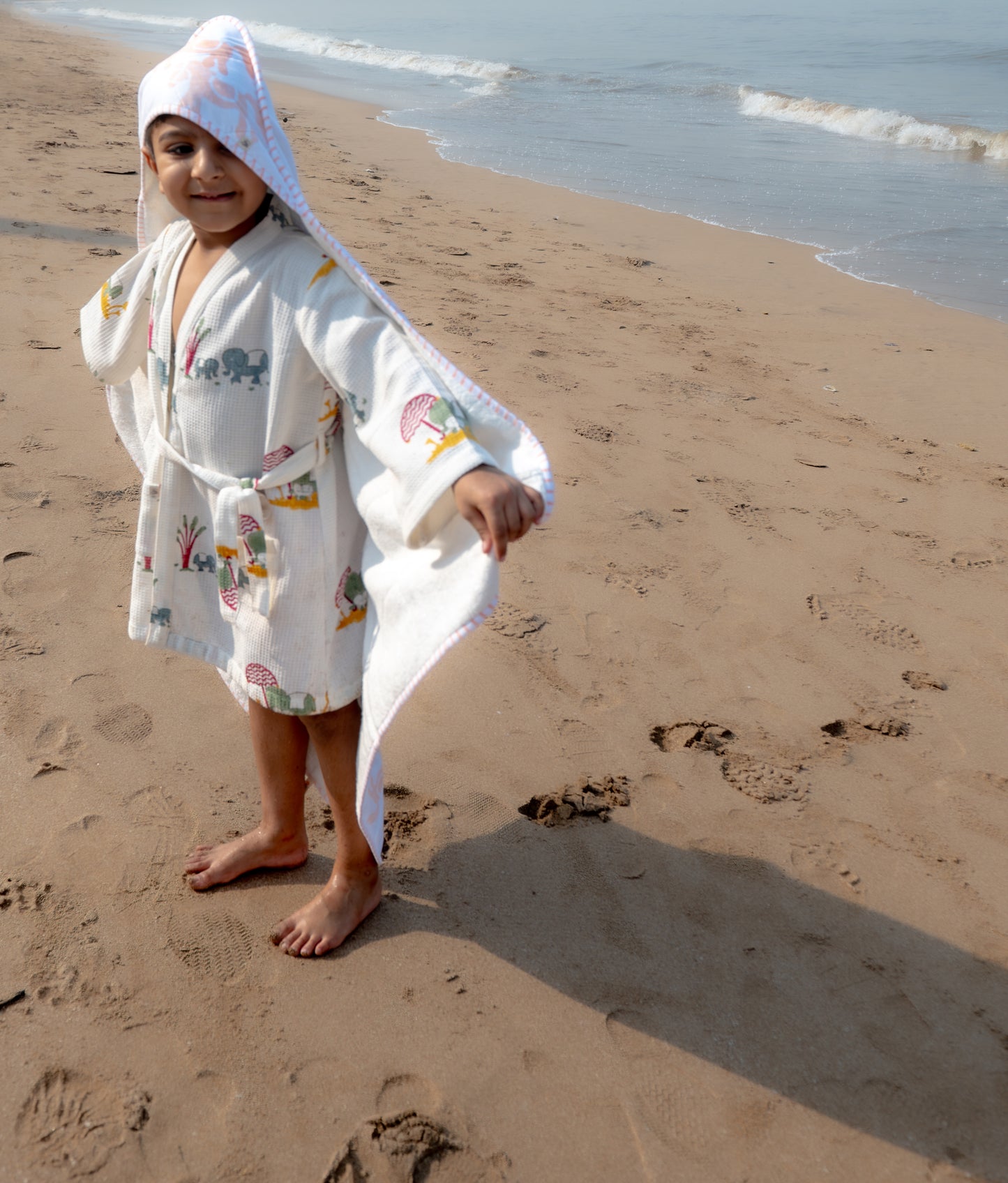 Organic Cotton Baby Bath Robe - Elle | Blue, Green, Yellow