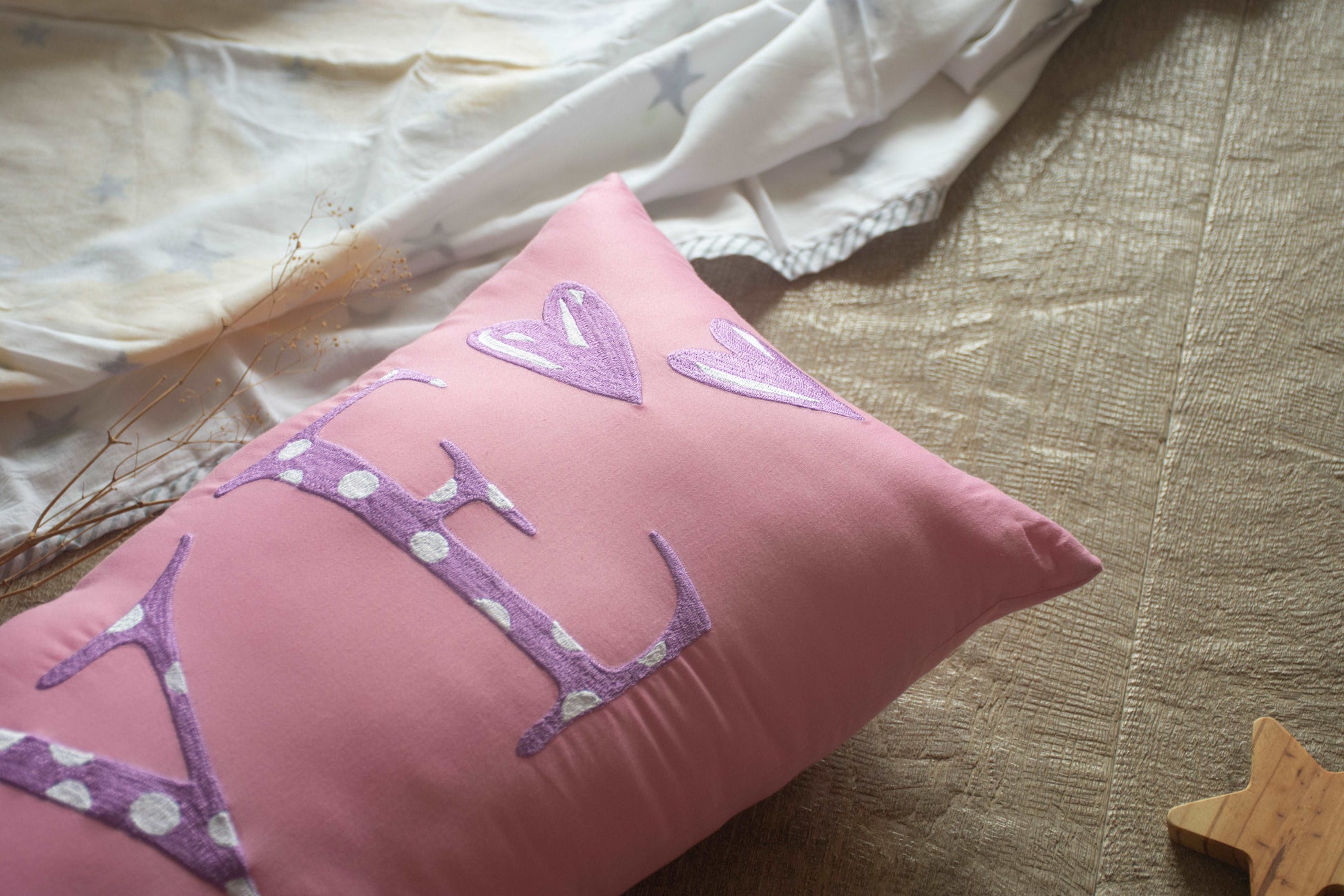 Bolster Name Pillow, Embroidered  - Pink & Purple