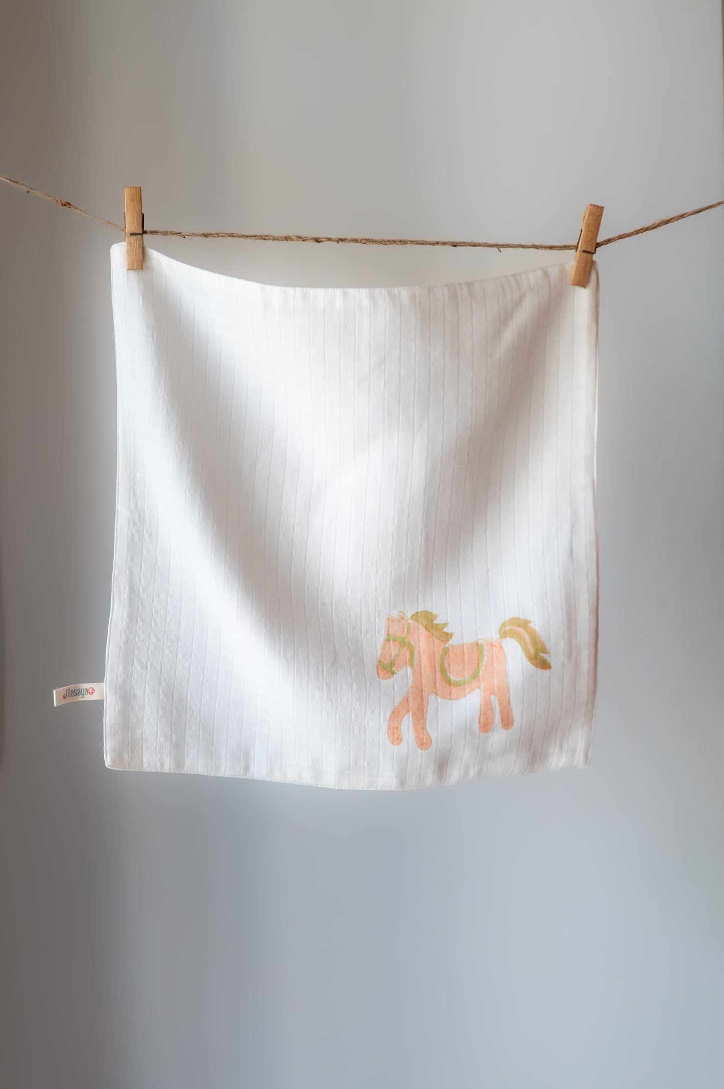 Organic Muslin Big Wash Cloth/Napkin - Horse | Peach