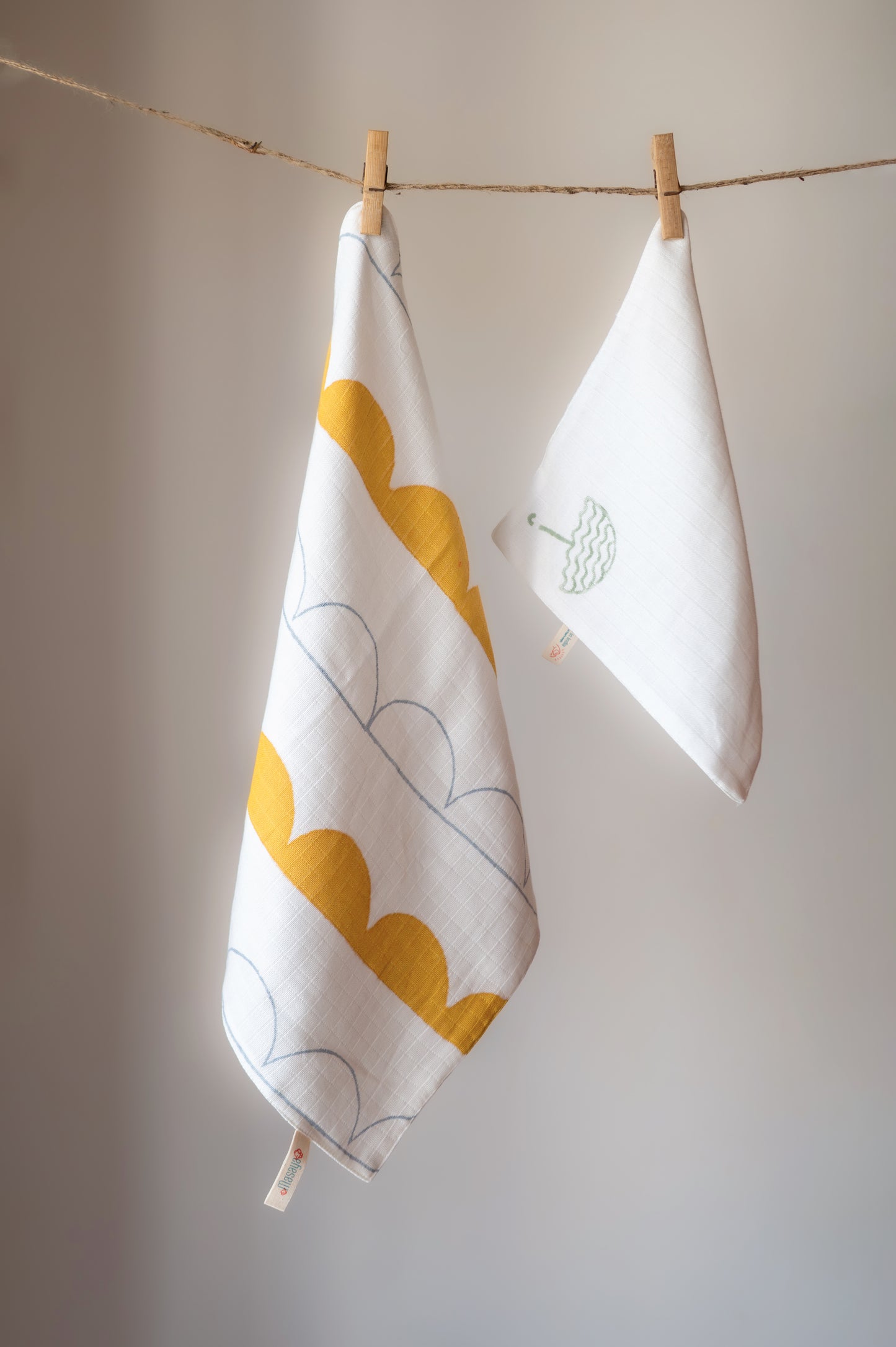 Organic Muslin Big Wash Cloth/Napkin - Earthy Half Moon | Yellow