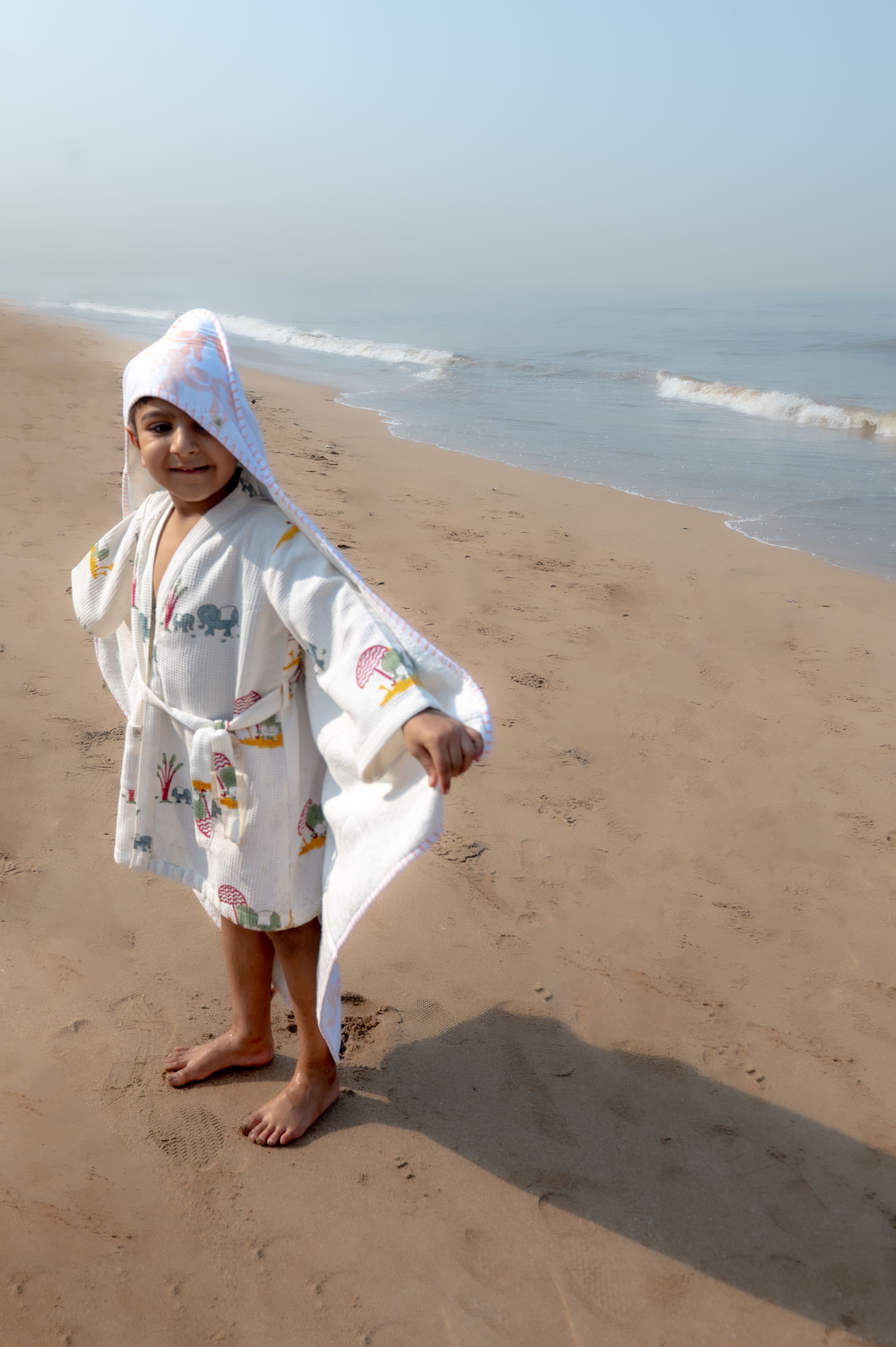 Baby Hooded Towel | Pure Cotton Terry - Horse | Peach thumbnail 5