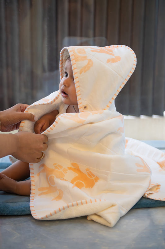 Baby Hooded Towel | Pure Cotton Terry - Horse | Peach