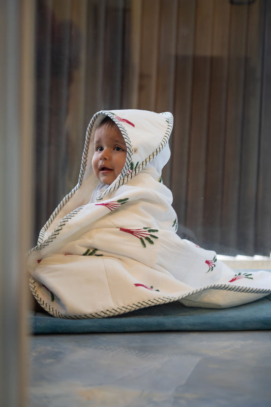 Baby Hooded Towel | Pure Cotton Terry - Elle | Green